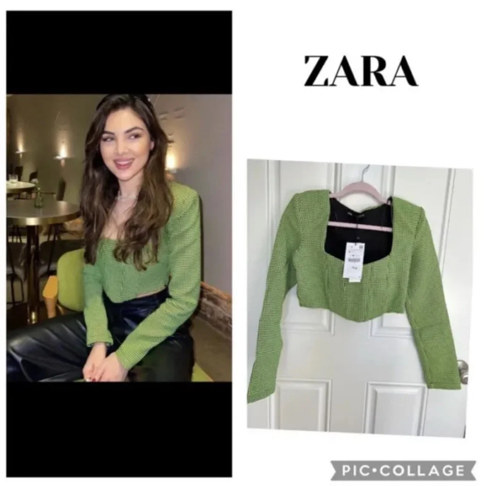 Rare Zara Cropped Green Size S plaid